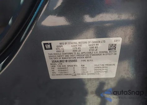 2011 Chevrolet Equinox Ls z USA, uszkodzony, nr VIN 2GNALBEC1B1258455